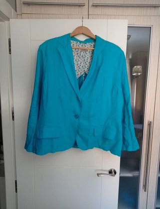chaqueta blazers de lino azul turquesa 
