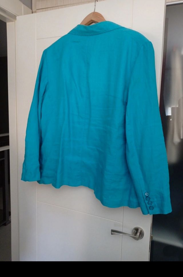 chaqueta blazers de lino azul turquesa