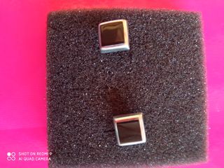 pendientes de plata con piedra negra