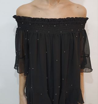 Blusa Zara lentejuelas hombros descubiertos