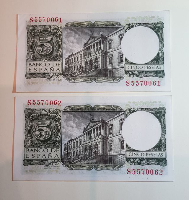 Billete de 5 pesetas de 1954, pareja correlativa