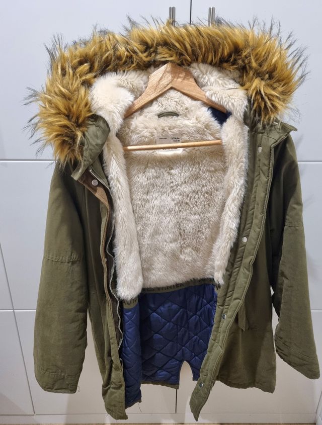 Chaquetón niña verde caqui Zara talla 13-14