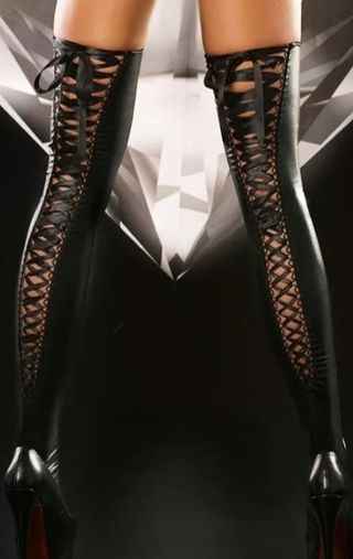 Panties diseño corset cuero negro lencería mujer
