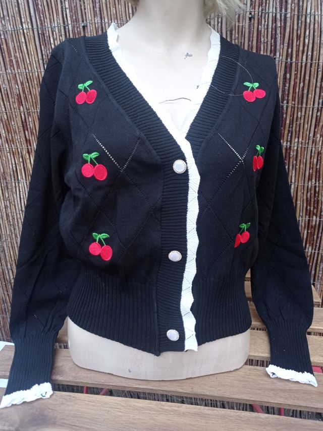 Pin up Rockabilly Cardigan Rebeca con cerezas