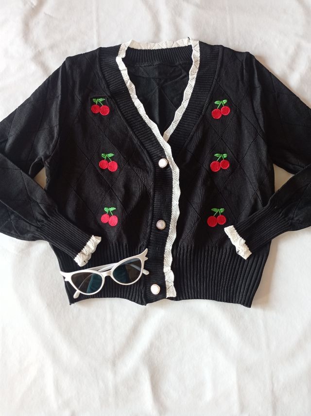 Pin up Rockabilly Cardigan Rebeca con cerezas