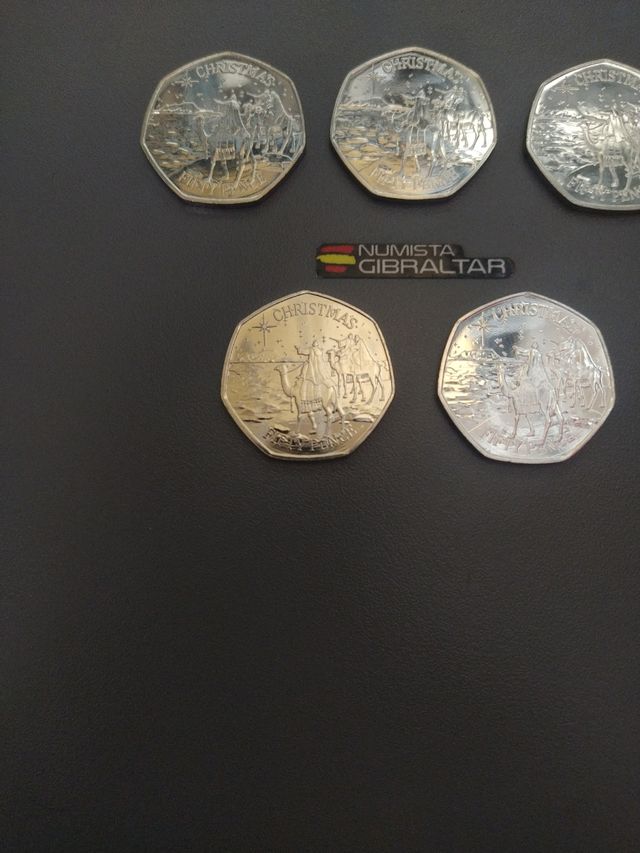 5 monedas 50p Christmas Gibraltar 2022