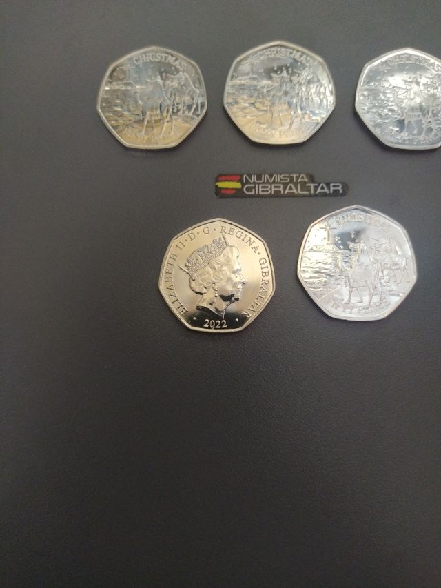 5 monedas 50p Christmas Gibraltar 2022