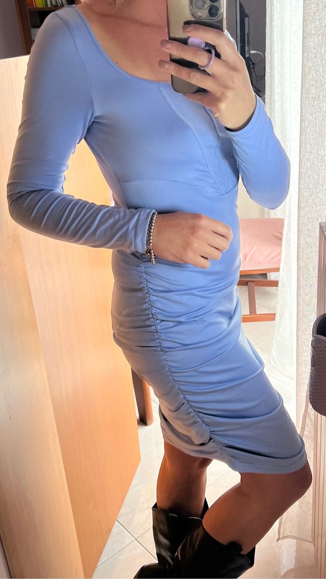 Abito drappeggiato azzurro vestito donna