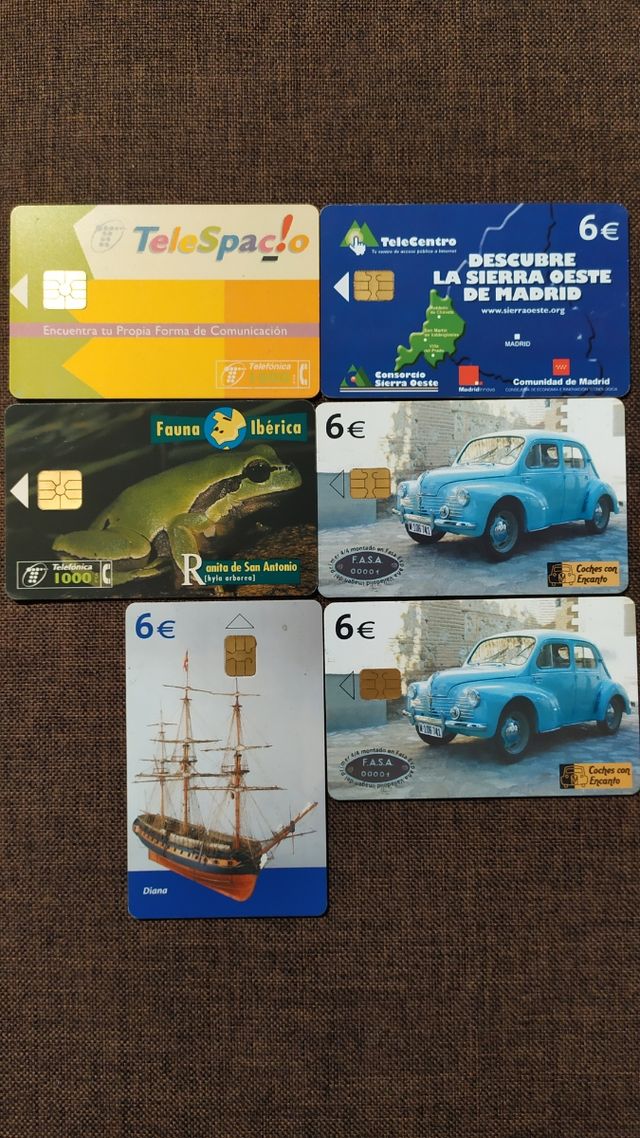 6 tarjetas de telefonía España pesetas y euros