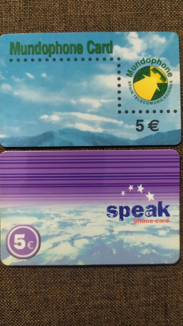 6 tarjetas de telefonía España pesetas y euros