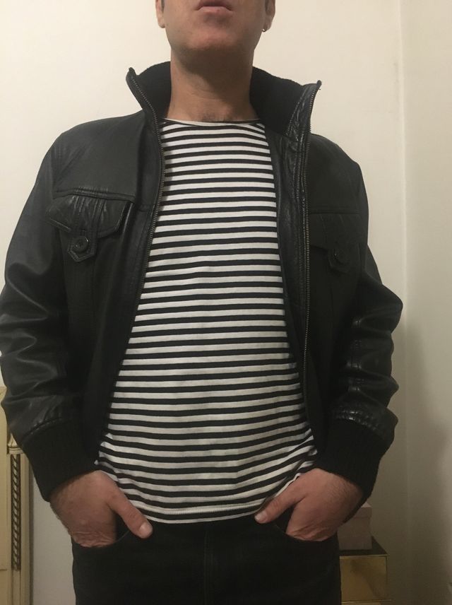 Cazadora biker piel negra