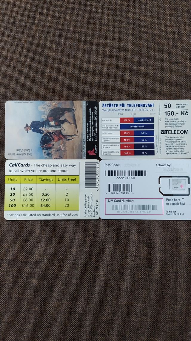 4 tarjetas telefonía extranjero: EEUU, Hungría,...