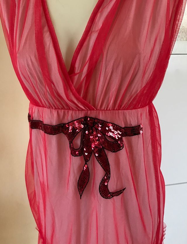 Abito rosso tulle con fiocco paillettes