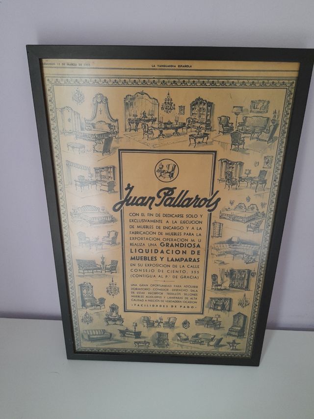 Foglio pubblicitario incorniciato