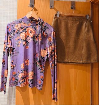 FALDA POLIPIEL DE ZARA TALLA M + JERSEY DE REGALO