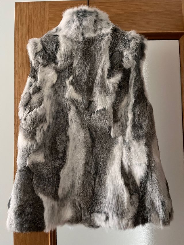 Chaleco piel gris/blanco M