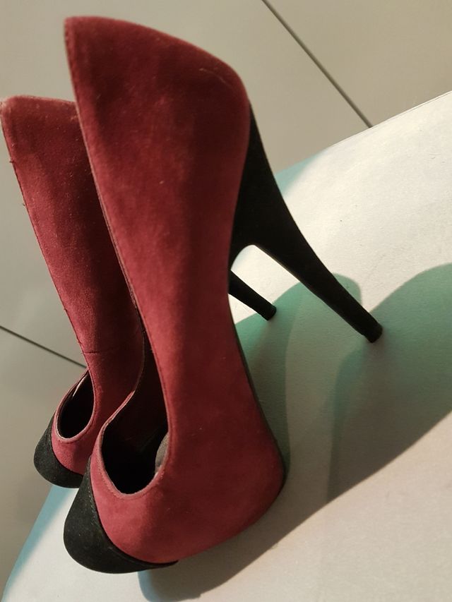 Zapato tacón, 40/41, rojo, negro, tercipelo.