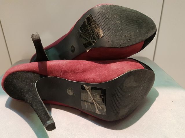 Zapato tacón, 40/41, rojo, negro, tercipelo.