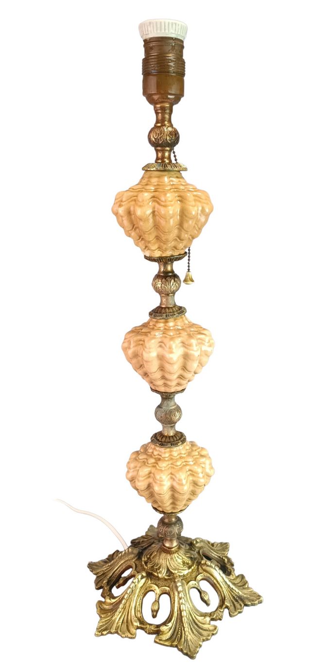 Lampara  antigua vintage ceramica y bronce manises
