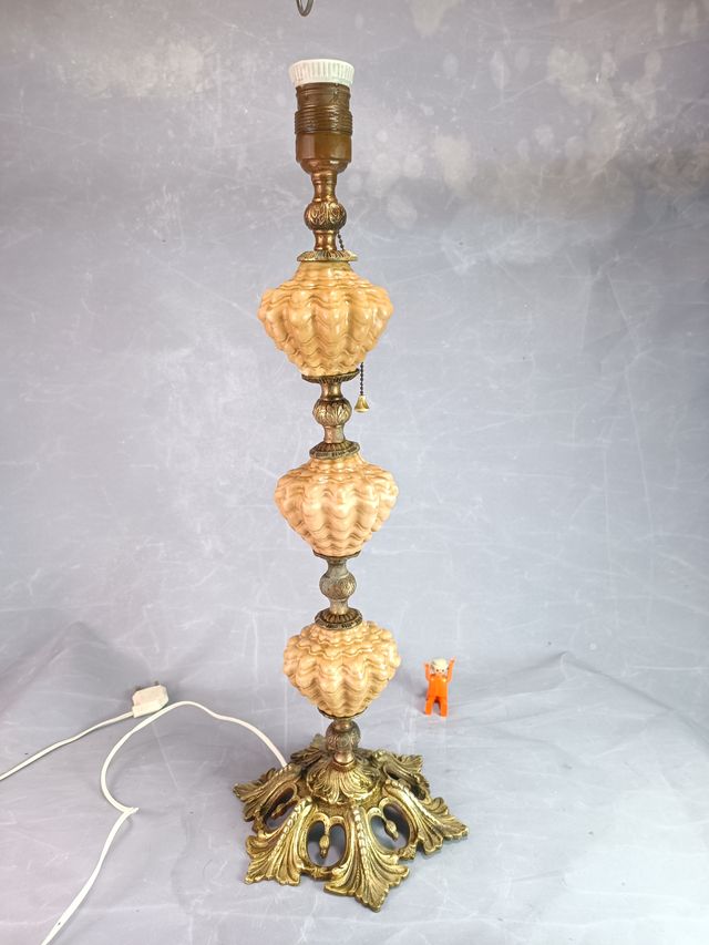 Lampara  antigua vintage ceramica y bronce manises