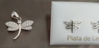Pendientes y colgante libélula plata 925 mls 