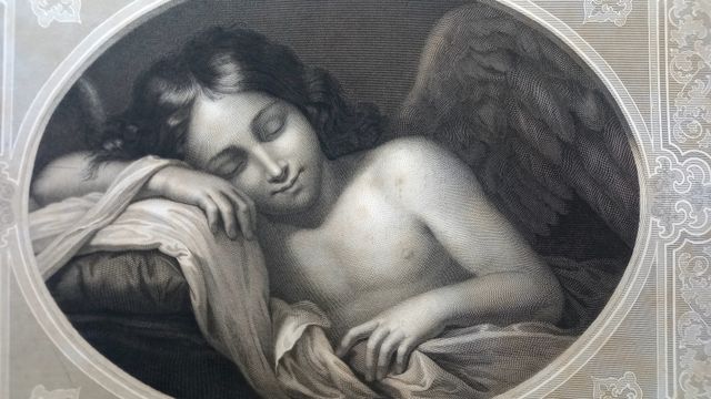 Grabado del Corregio Angel durmiente. siglo XIX