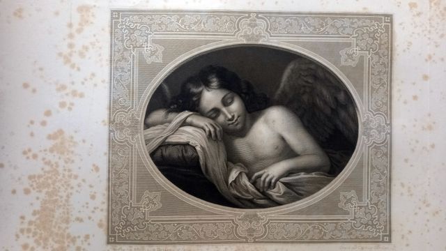 Grabado del Corregio Angel durmiente. siglo XIX