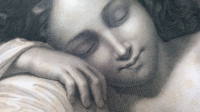 Grabado del Corregio Angel durmiente. siglo XIX