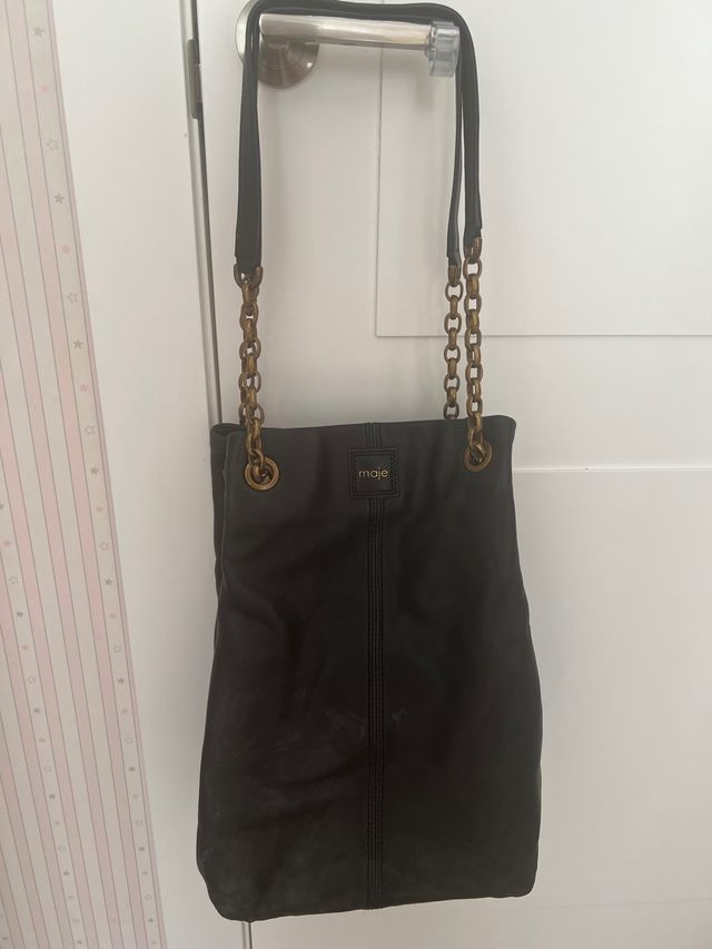 Bolso MAJE piel hombro y mano con cadenas doradas