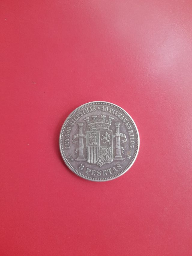 moneda de plata 5 pesetas ,año 1870
