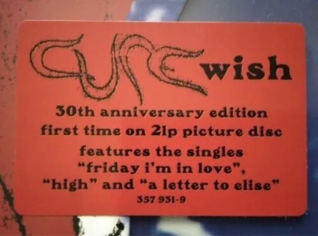 The Cure Wish 2LP Picture Disc RSD Black Friday 22