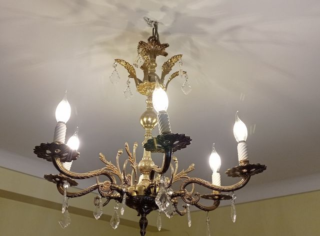 Lámpara de bronce y cristal vintage