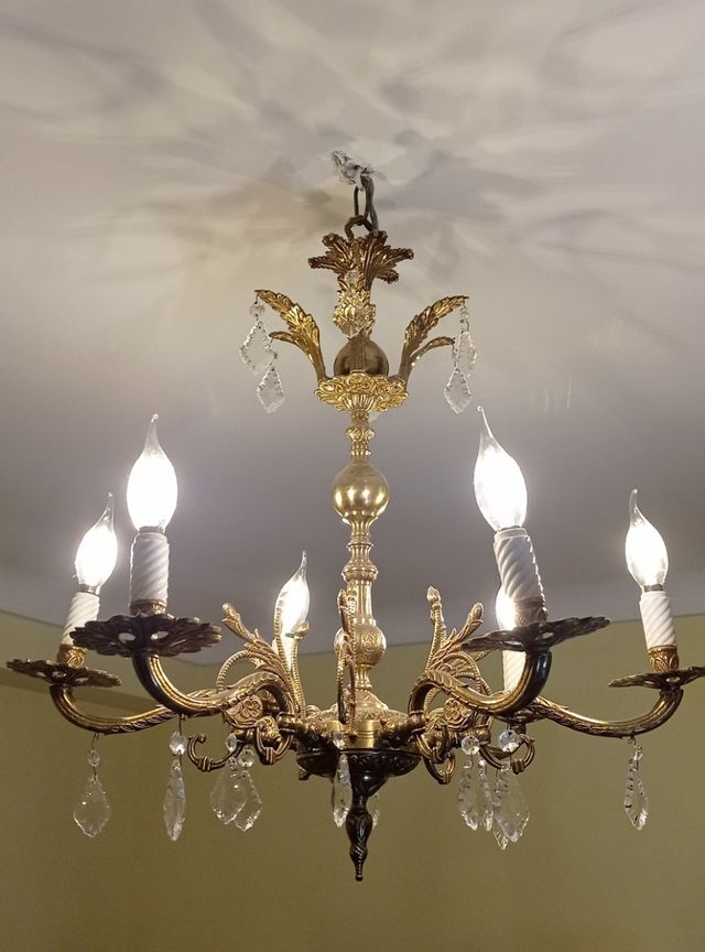 Lámpara de bronce y cristal vintage