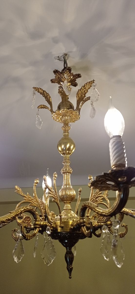 Lámpara de bronce y cristal vintage