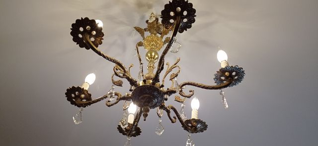 Lámpara de bronce y cristal vintage