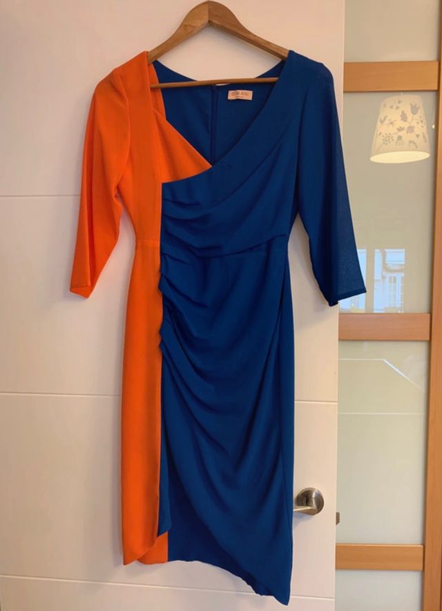Vestido bicolor de Bimani de cóctel con drapeado