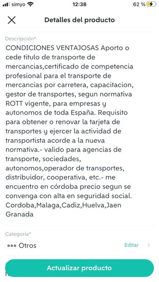 SE CEDE TITULO GESTOR DE TRANSPORTES (0PERADOR)