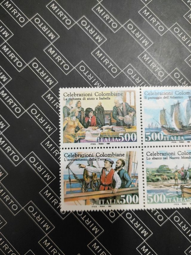 4 sellos Italia. 500 años Descubrimiento de Americ