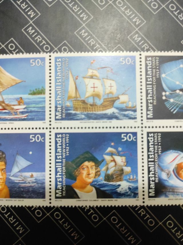 6 sellos Islas Marshall. Descubrimiento América