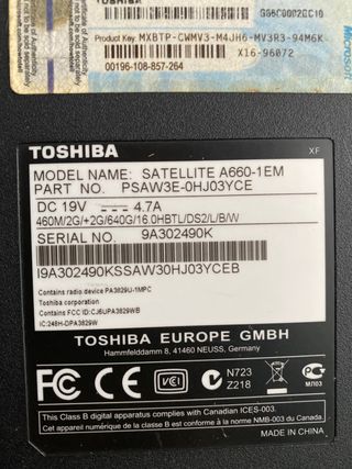 Toshiba satellite a660 