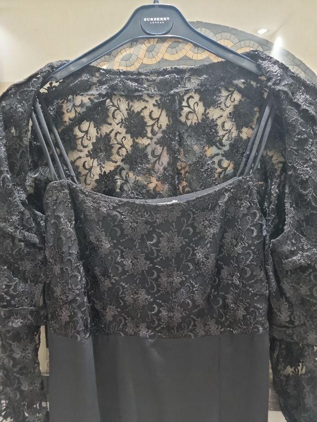 Vestido noche negro con rebeca en blonda  talla M