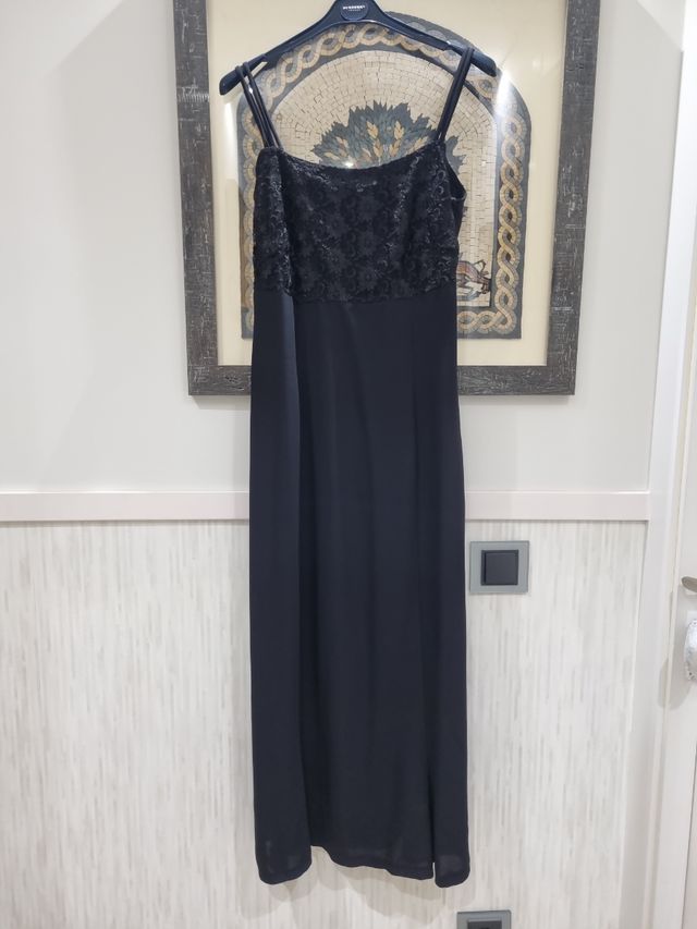 Vestido noche negro con rebeca en blonda  talla M