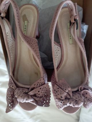 Zapatos sandalia tacon rosa 
