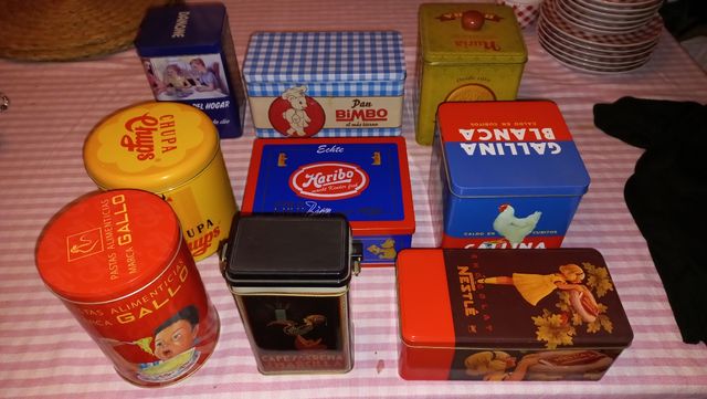 Latas metálicas antiguas para adorno, botes cocina