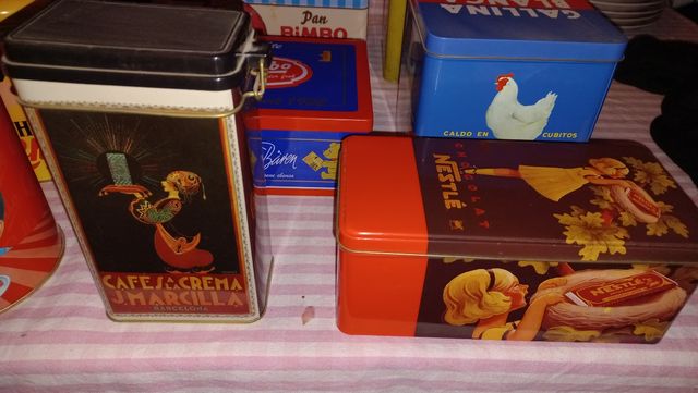 Latas metálicas antiguas para adorno, botes cocina