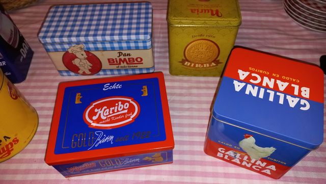 Latas metálicas antiguas para adorno, botes cocina