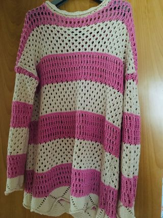 Jersey largo de crochet rayas 