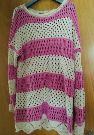 Jersey largo de crochet rayas 