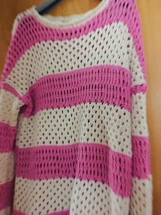 Jersey largo de crochet rayas 