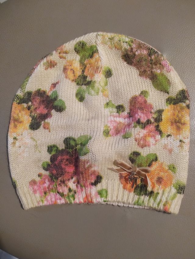 Cuffia donna Gai Mattiolo panna con fiori colorati